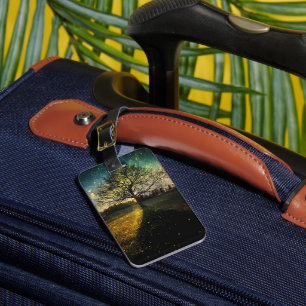 Magical fireflies dreamy landscape luggage tag