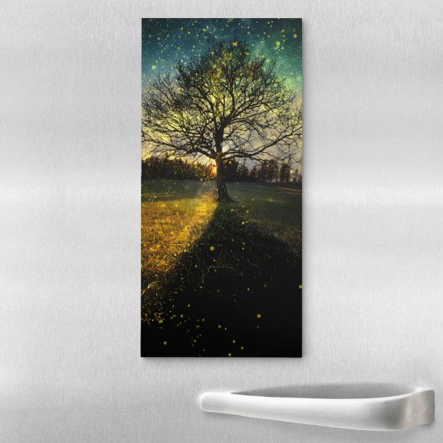 Magical fireflies dreamy landscape magnetic notepad (In Situ)