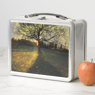 Magical fireflies dreamy landscape metal lunch box