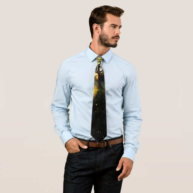 Magical fireflies dreamy landscape neck tie (In Situ)