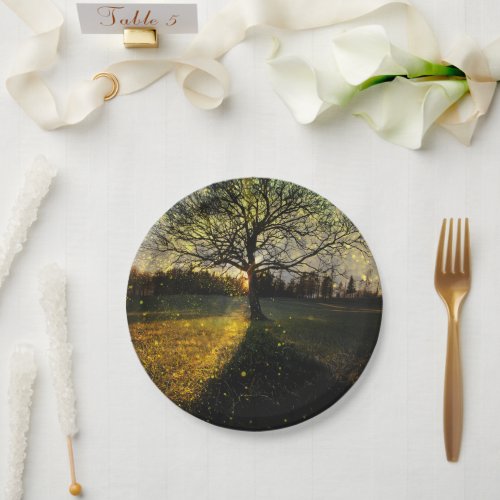 Magical fireflies dreamy landscape paper plates