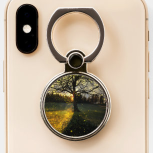 Magical fireflies dreamy landscape phone ring stand
