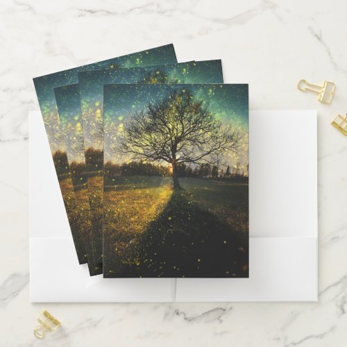 Magical fireflies dreamy landscape pocket folder