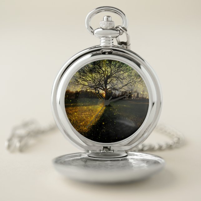 Magical fireflies dreamy landscape pocket watch (Inside)