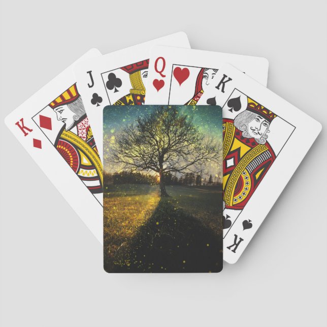 Magical fireflies dreamy landscape poker cards (Back)