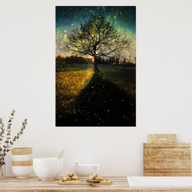 Magical fireflies dreamy landscape poster (Kitchen)