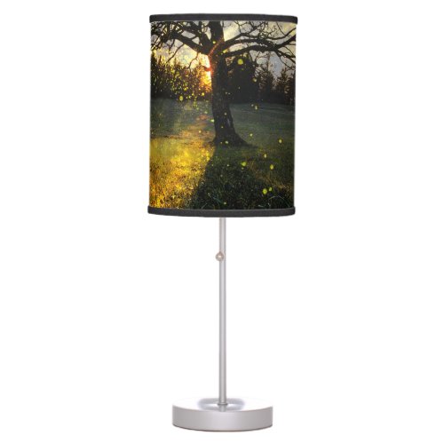 Magical fireflies dreamy landscape table lamp