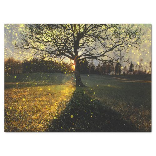 Magical fireflies dreamy landscape tissue paper