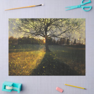 Magical fireflies dreamy landscape tissue paper