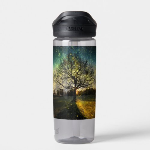 Magical fireflies dreamy landscape water bottle