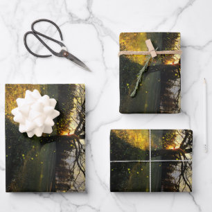 Magical fireflies dreamy landscape wrapping paper sheets