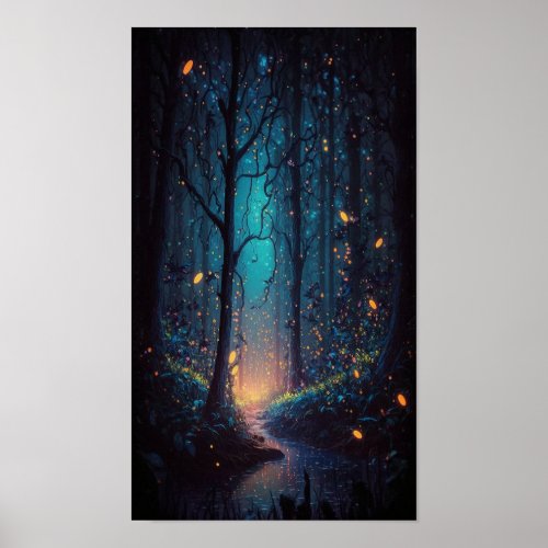 Magical Fireflies in the Forest Poster