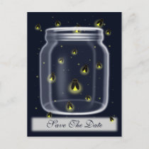 magical fireflies mason jar wedding save the date announcement postcard