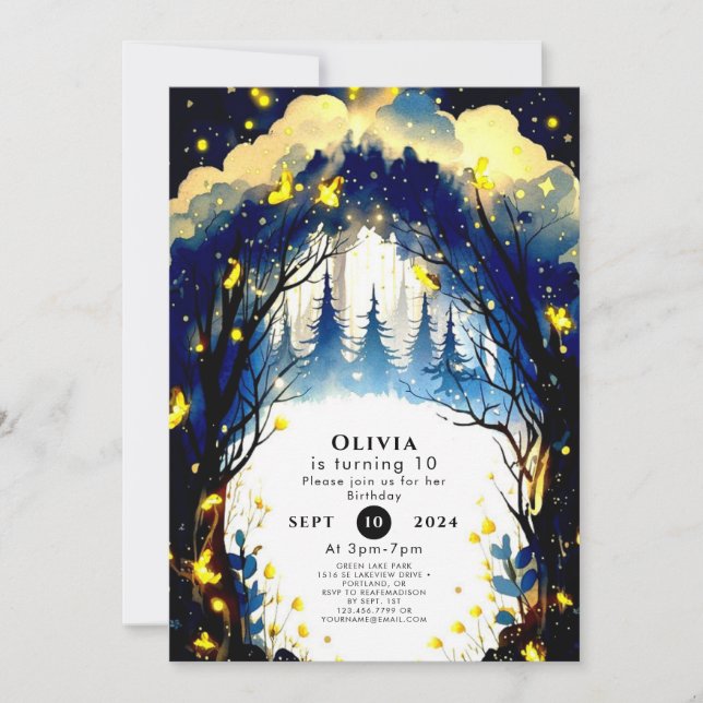 Magical Firefly Woodland Birthday Invitation (Front)