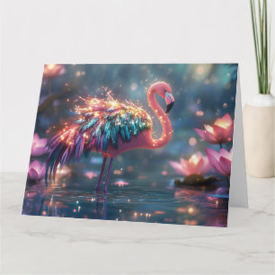 Magical Flamingo Fantasy Art with Colorful Feather Card