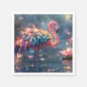Magical Flamingo Fantasy Art with Colorful Feather Napkins