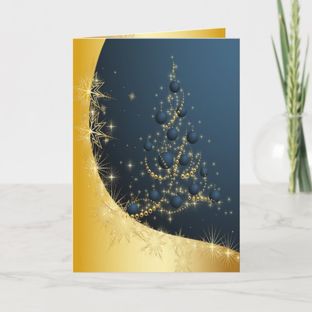 Magical Floating Gold Christmas Tree Holiday Card (Front)