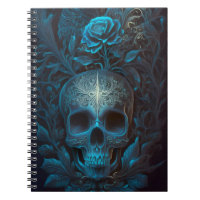 Magical Floral Blue Skull Notebook