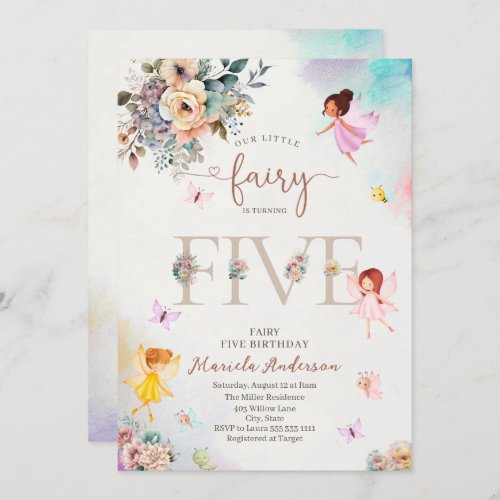 Magical Floral Fairy Princess is turning five  wat Invitation