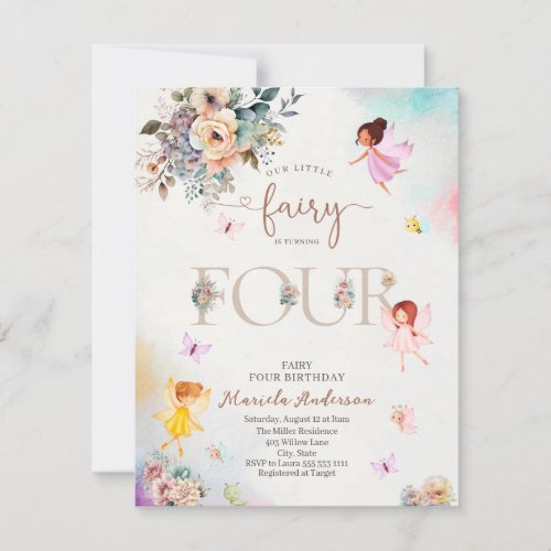 Magical Floral Fairy Princess is turning four  wat Invitation