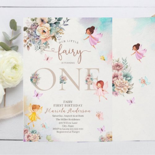 Magical Floral Fairy Princess is turning one  wate Invitation