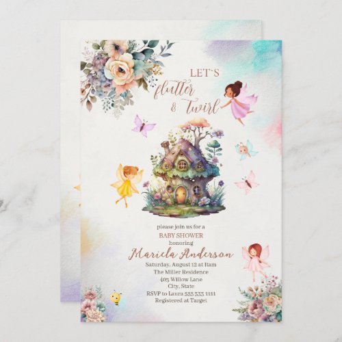 Magical Floral Fairy Princess  watercolor Baby Sho Invitation