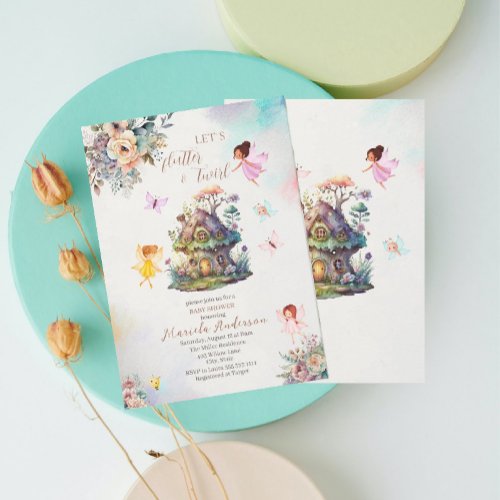 Magical Floral Fairy Princess  watercolor Baby Sho Invitation