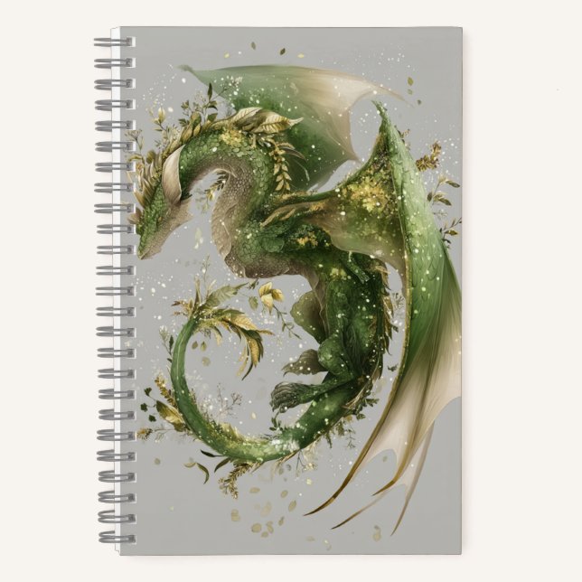 Magical Floral Green Wyvern Dragon Journal - Full (Front)