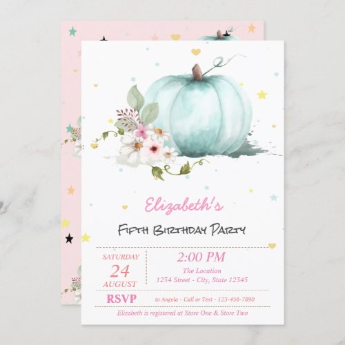 Magical Floral Pumpkin Stars Birthday Invitation