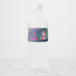 Magical Floral Unicorn 1st BIrthday Girly Water Bottle Label