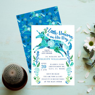 Magical Floral Unicorn Baby Boy Shower Invitation
