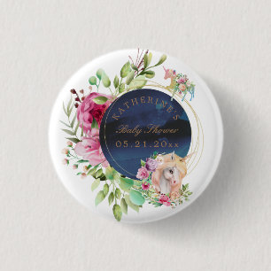 magical floral unicorn baby shower button