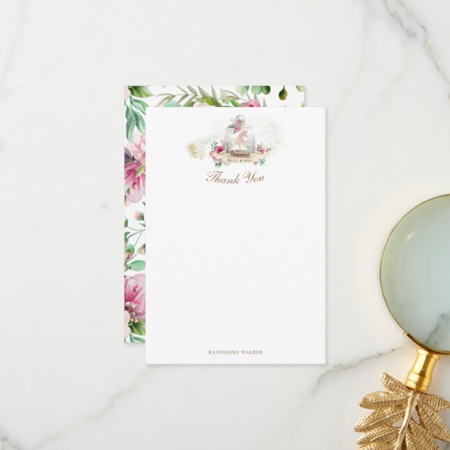 magical floral unicorn baby shower thank you card (Front/Back In Situ)