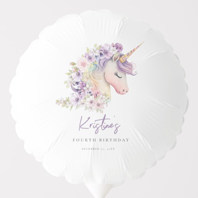 Magical Floral Unicorn Birthday  Balloon (Front)