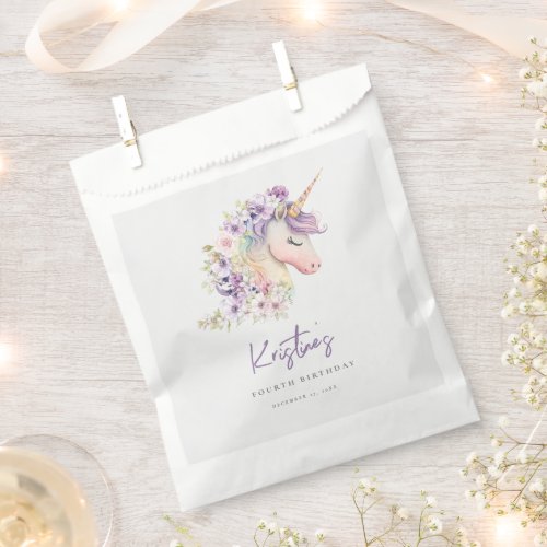 Magical Floral Unicorn Birthday  Favor Bag