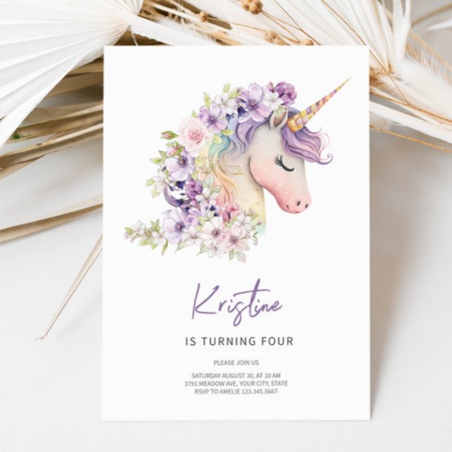 Magical Floral Unicorn Birthday Invitation (Creator Uploaded)