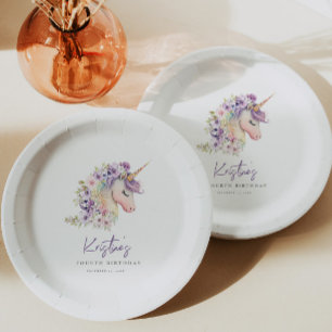 Magical Floral Unicorn Birthday Paper Plates