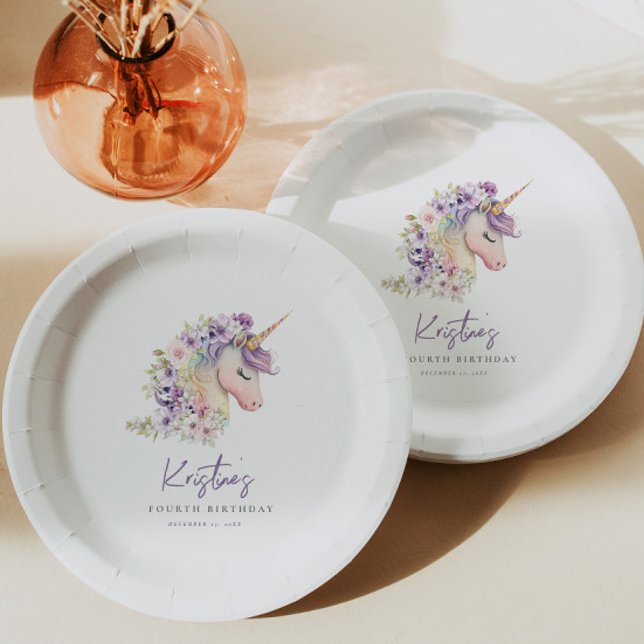 Magical Floral Unicorn Birthday  Paper Plates (Creator Uploaded)