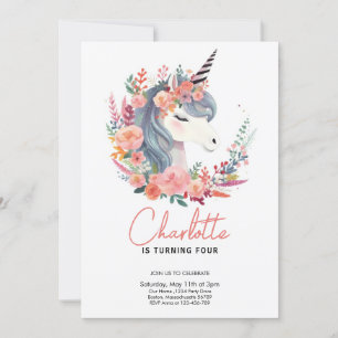 Magical Floral Unicorn Party Any Age Birthday Invitation