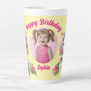 Magical Floral Unicorn Photo Girly Birthday Gift Latte Mug