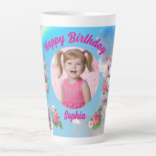 Magical Floral Unicorn Photo Girly Birthday Gift Latte Mug