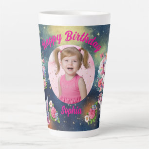 Magical Floral Unicorn Photo Girly Birthday Gift Latte Mug