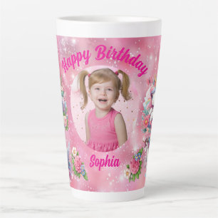 Magical Floral Unicorn Photo Girly Birthday Gift Latte Mug