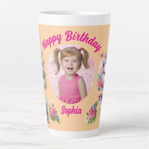 Magical Floral Unicorn Photo Girly Birthday Gift Latte Mug