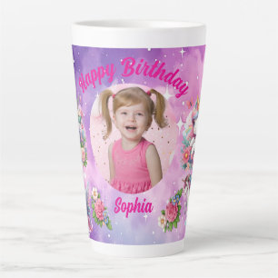 Magical Floral Unicorn Photo Girly Birthday Gift Latte Mug
