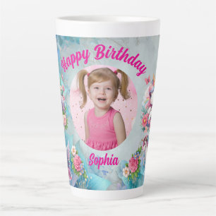 Magical Floral Unicorn Photo Girly Birthday Gift Latte Mug