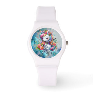 Magical Floral Unicorn Trendy Name Girly Gift Watch