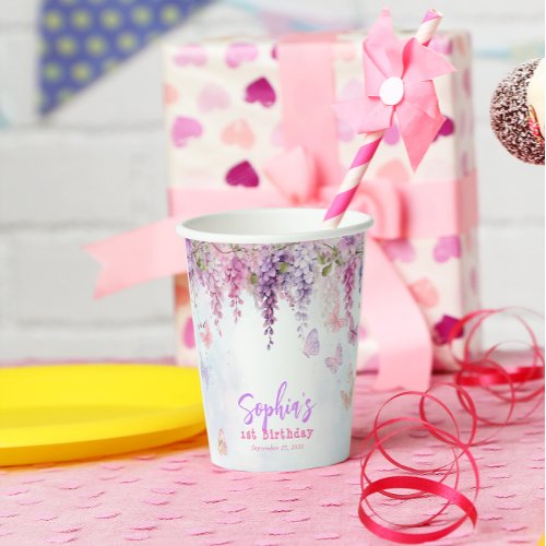 Magical Floral Wisteria Butterly Kids Birthday Paper Cups