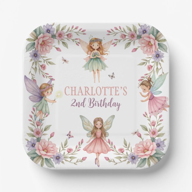 Magical flower fairy 2nd birthday paper plates (Front)