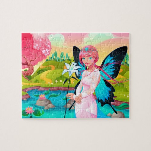 Magical Flower Fairy Colorful Girly Modern Fantasy Jigsaw Puzzle